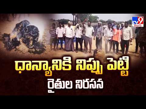 Telangana Paddy Farmers Protest : ధాన్యానికి నిప్పు పెట్టి రైతుల నిరసన - TV9 - TV9