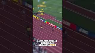 #SherickaJackson and #TeeTeeTerry run 9.66 and 9.88 splits in 4 by 100 meter 🤯🤯🤯 #speed #fast #