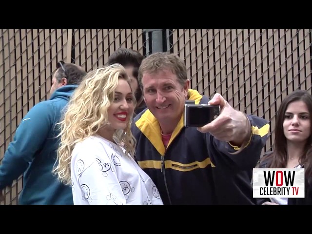 Miley Cyrus greets fans at Jimmy Kimmel Live in Hollywood class=