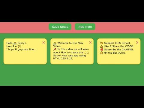 How to Create STICKY NOTE using HTML, CSS, & JavaScript | JKSS School ...