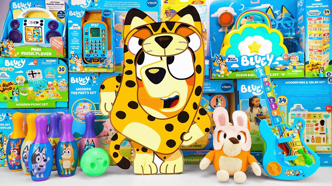 Bluey Toy Collection Unboxing Review 🐆 Mystery Leopard Bingo Box & Bluey Electronic Guitar