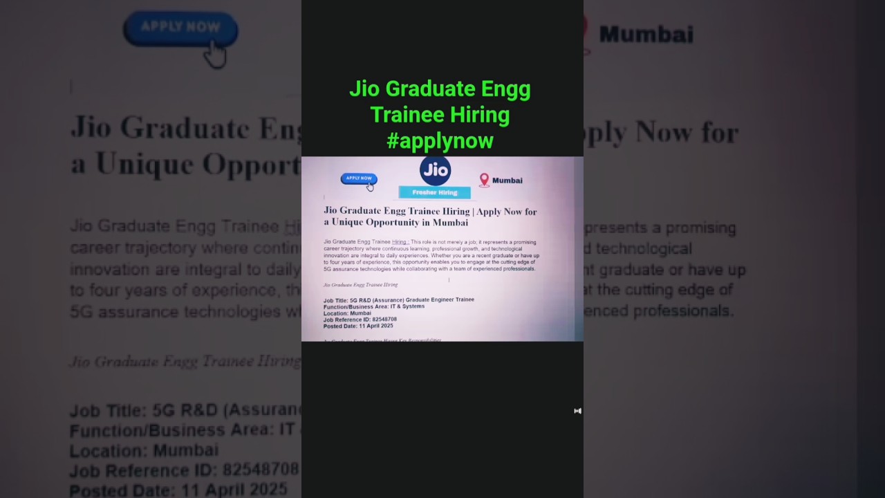 🚀 Jio is Hiring Freshers! Graduate Engineer Trainee 