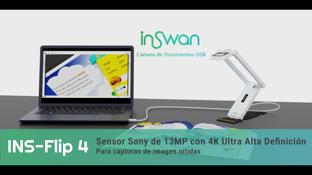 INSWAN INS-Flip 4 4K USB Cámara de Documentos/Webcam Portátil