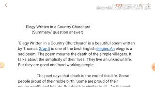 Elegy written in a country churchyard - summary/ question answer