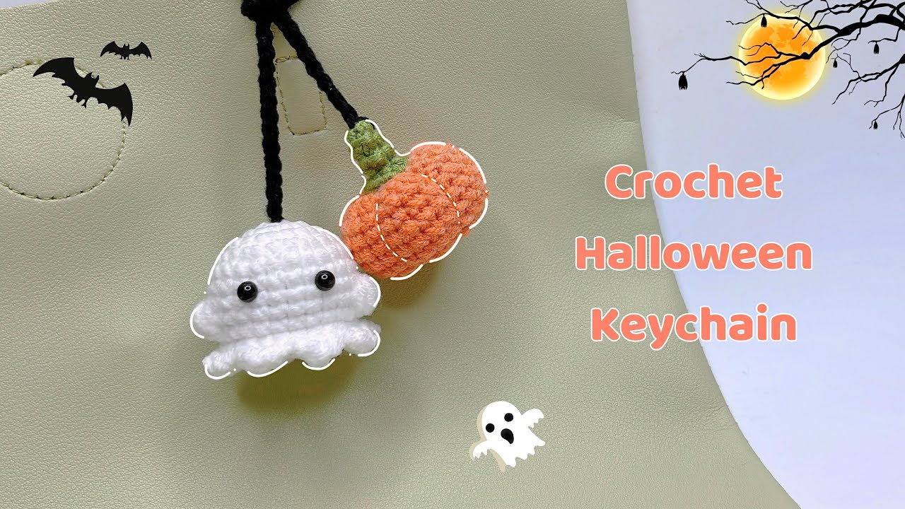 Crochet Halloween Keychain 👻🎃 Crochet Ghost And Pumpkin Móc Móc
