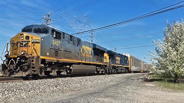 Long Empty CSX Autorack M217 - ES40DC #5427 & New Paint YN3c AC4400CW #134 - Mentor OH in Apr 2025