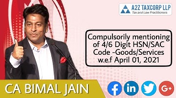 Compulsorily mentioning of 4/6 Digit HSN/SAC Code-Goods/Services w.e.f April 1, 2021 ||CA Bimal Jain
