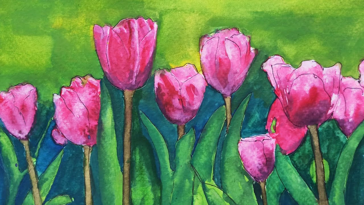 How to Paint Tulips with Watercolors Tutorial - YouTube