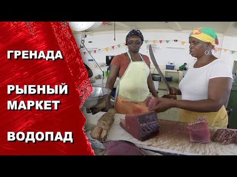 Путешествие машиной вглубь острова Гренада. Рыбный рынок. Водопад Семь Сестер.