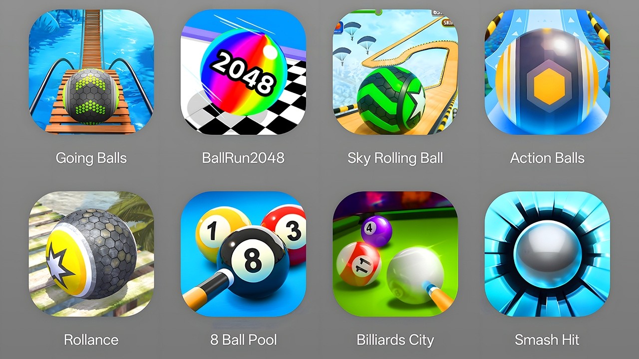 Going Balls, Ball Run 2048, Sky Rolling Ball, Action Balls, Rollance, 8 Ball Pool, Billards City