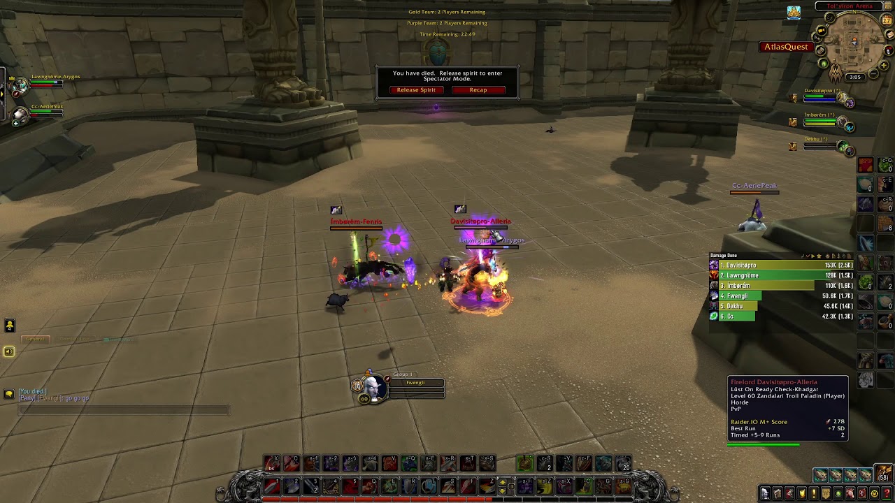 WoW Shadowlands 9.0.2 arms warrior pvp Tol'viron Arena 3v3