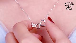 925 Silver Double Love Heart Necklace With White Topaz - FarJary