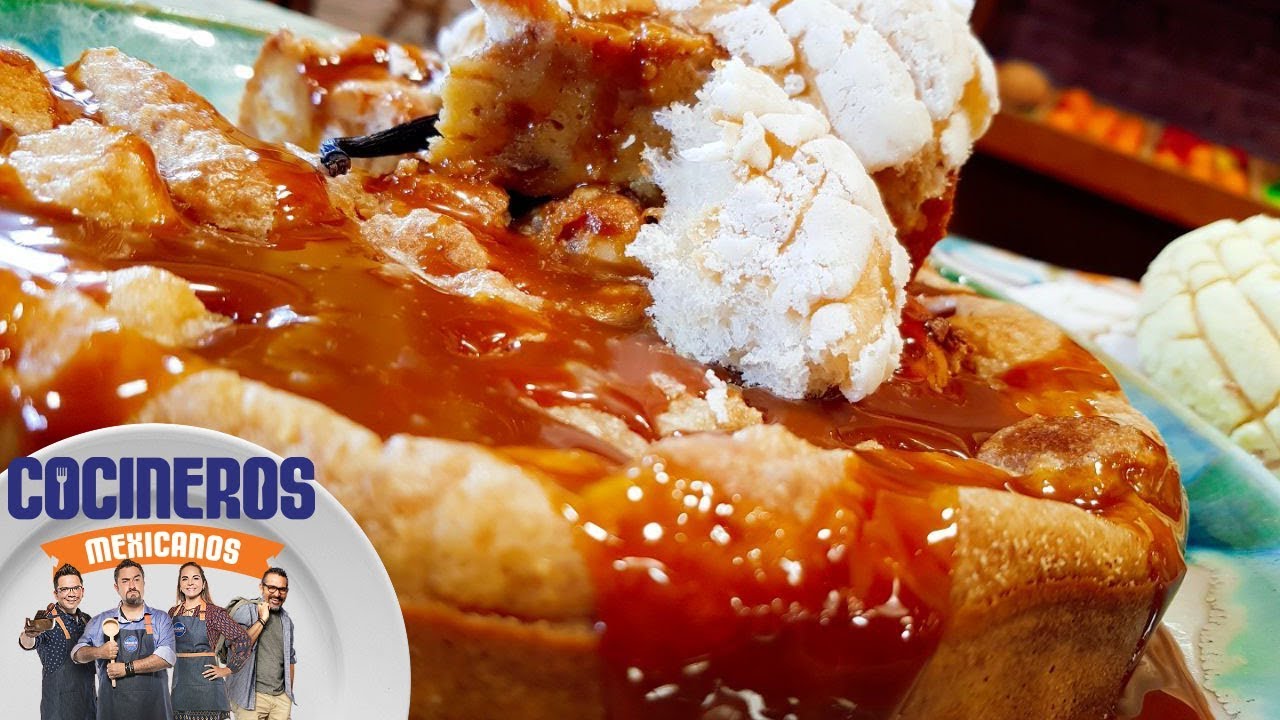 Receta: Budín de conchas y cajeta | Cocineros Mexicanos