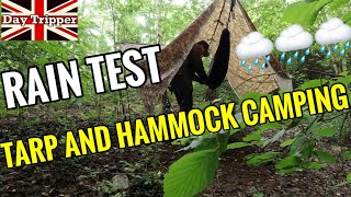 Camping In The Rain: Tarp & Hammock Setup With Relaxing Rain Sounds in a Woodland