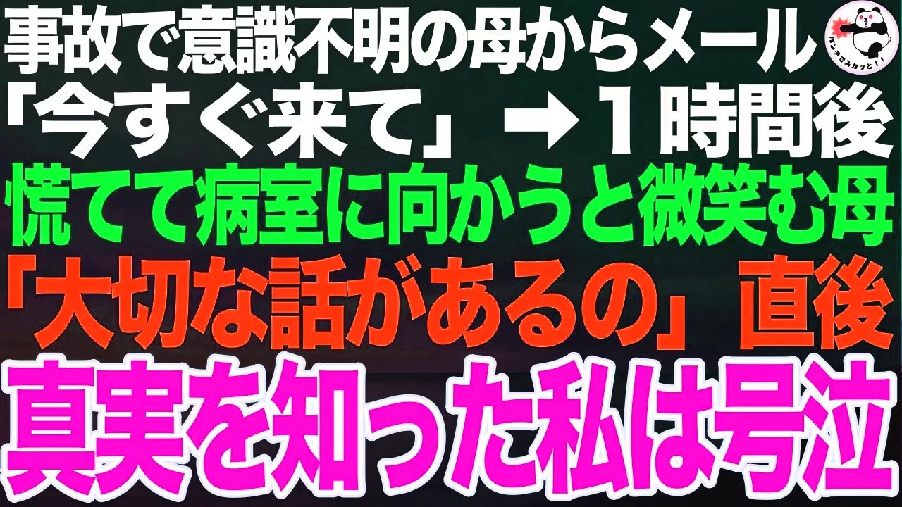 「今から来て」事故で意識不明の母からのメール…１時間後、病室に飛び込むと本当に母が微笑んでいた➡︎「大切な話があるの」真実を知った私は涙が止まらず…【スカッとする話】