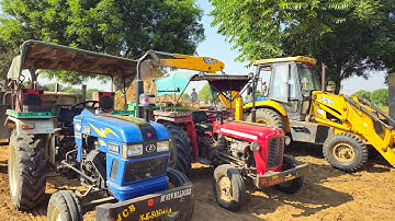 Jcb 3dx Eco Excellence Backhoe Loading Red Mud in Eicher 380 and Massey Tractor। Jcb and Tractor