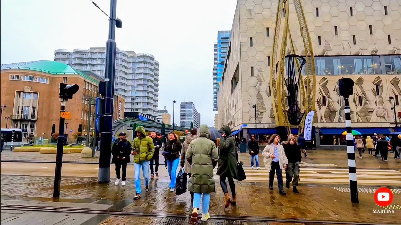 Rainy Day Walking In Rotterdam |From Erusmas Bridge To Central Station