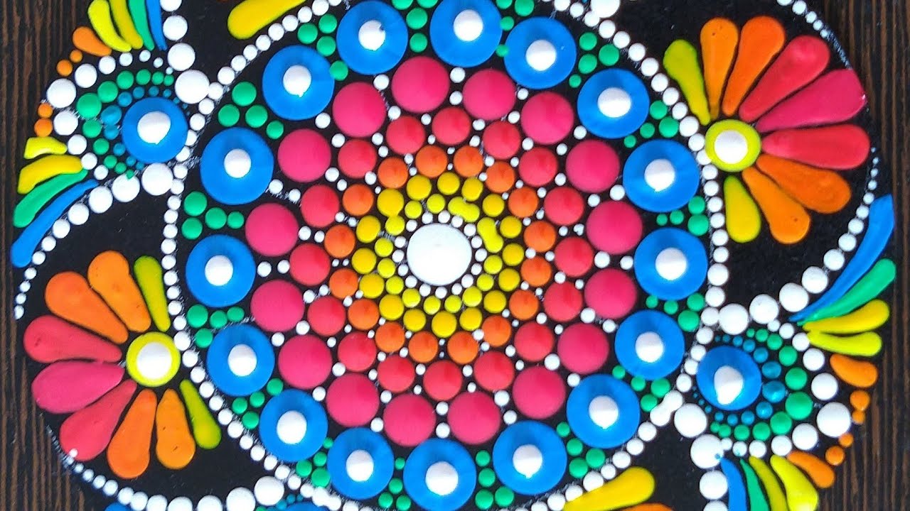 Mandala Dot Art Designs For Beginners - Rainbow Mandala On Wood Circle ...