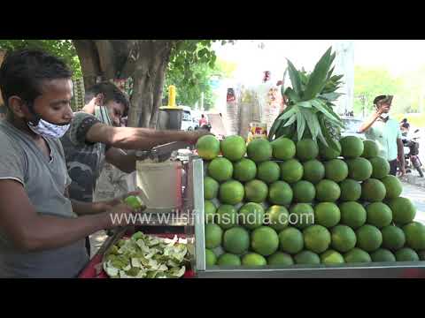 Mosambi juice stall serves fresh citrus drinks near AIIMS in Delhi