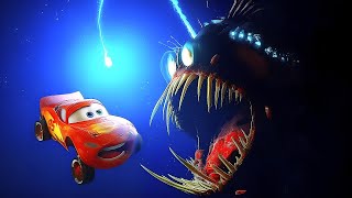 Drowned LIGHTNING MCQUEEN vs ANGLER FISH in the Depth Ocean! What is this GIANT fish? Pixar Cars