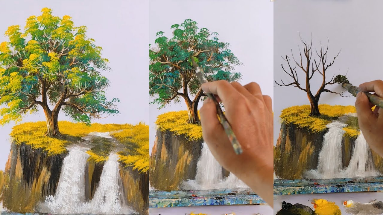 How to Paint Trees and Sunlight on a Waterfall | Acrylic Landscape Tutorial