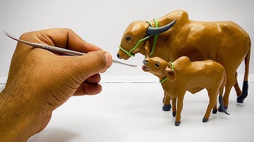 clay sculpture : how to make a cow and claf with clay / cow video / clay sculpture cow