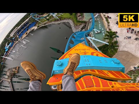 Pipeline: The Surf Coaster POV 5K (Highest Quality) SeaWorld Orlando, FL