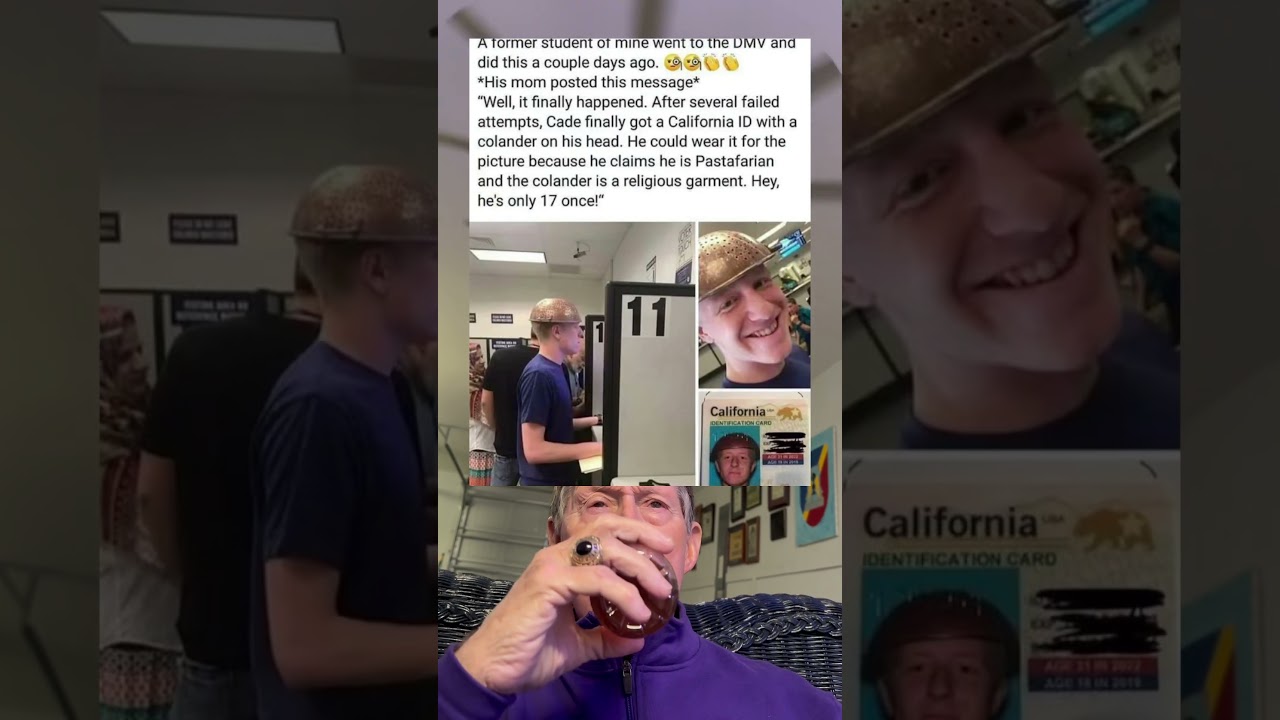 After Several Failed Attempts, Cade Finally Got a ID With a Colander on His Head.