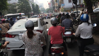 Morning rush hour in Hanoi