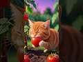 Cat Eating Tomato #tomato #cartoon #adorable #aesthetic #cute #cutecartoon #vegitables #animation