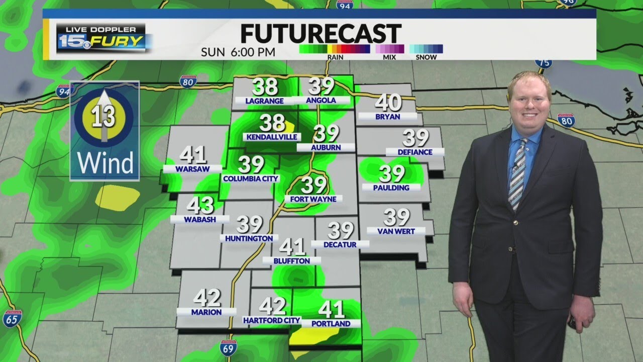 Breezy with rain showers Sunday evening - YouTube