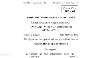 SEC-02 Data Analysis and Computer application  of TEE June 2023 || PYQ of SEC-02 || OSOU