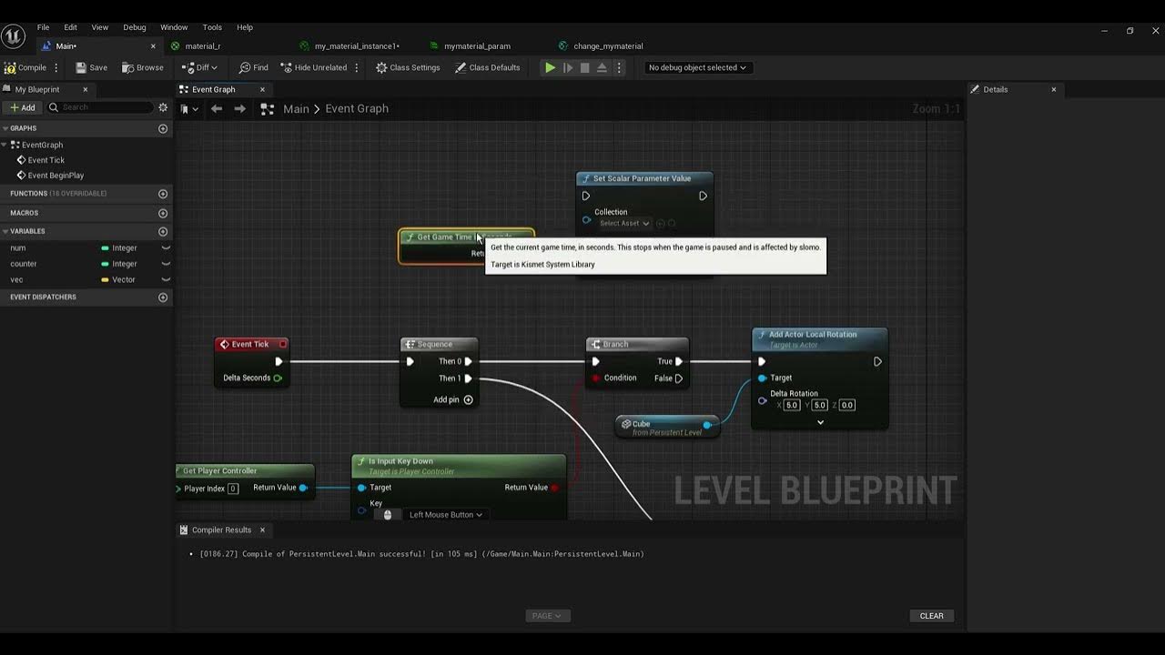 UE5 Blueprints Tutorial 022-7 Create a node: Get Game Time in Seconds ...