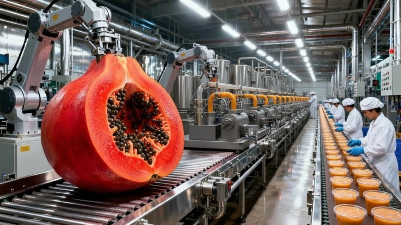 Inside a Modern Papaya Factory: Watch How Farm-Fresh Papayas Become Delicious Desserts Step by Step!