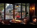 Gentle Rain Café ☕ Smooth Jazz Piano, Cozy Fireplace &amp; Rain Sounds for Study &amp; Relax