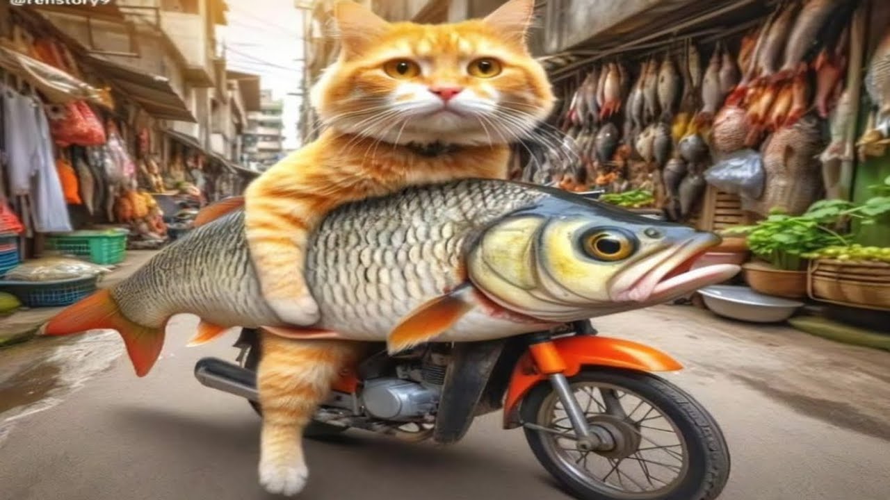 cat fishing video 😱Ai cat story| cute Cats fishing 🎣