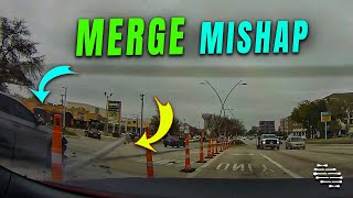 Merge Mishap Causes a Driver to Hit a Pole