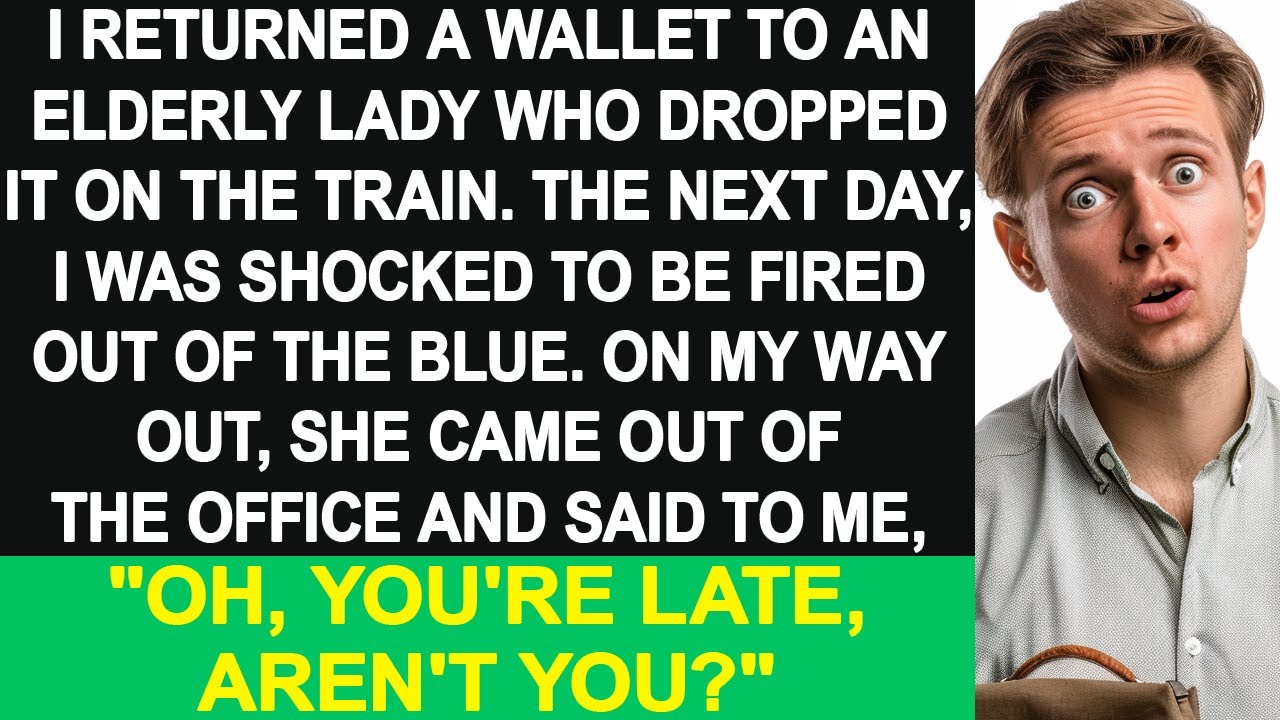 I returned a wallet to an elderly lady. I got fired the next day. Who came out of the office?