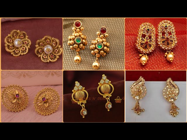 22k yellow gold fabulous handmade filigree work antique designer stud  earrings brides wedding jewelry from Rajasthan India er163 | TRIBAL  ORNAMENTS