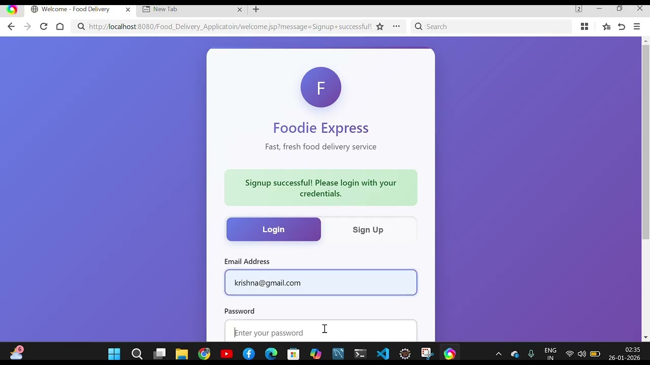 Food Delivery Application using Java
