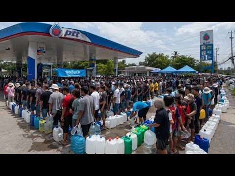 คนลาวแห่เติมน้ำมัน คิวยาวบ่อเคยเห็นมาก่อน🇱🇦