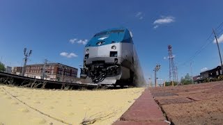 Amtrak 391 makes a station stop at Centralia, IL