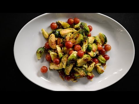 Roasted Brussels Sprouts and Red Grapes with Almonds and Balsamic Chili Dressing