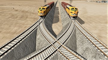 Fast Trains vs Weird overlapping rail tracks - BeamNG.Drive