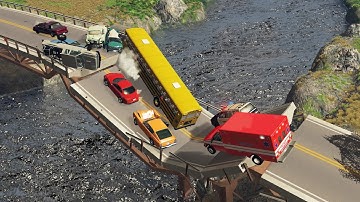 Collapsing Bridge Pileup Crashes 24 | BeamNG.drive