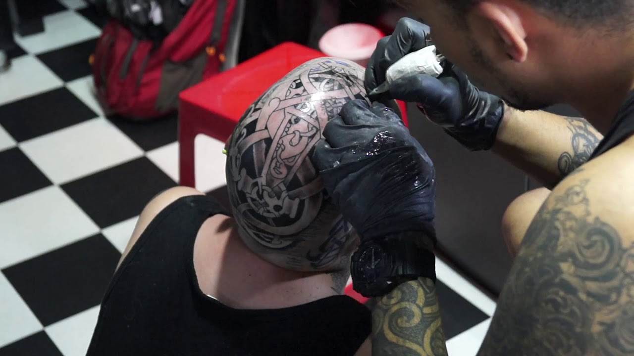 Tattoo on head | seems painful right? 🙁 - YouTube