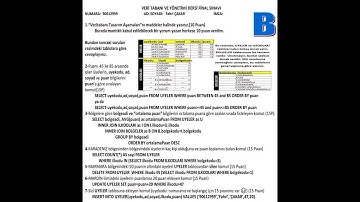 VERİTABANI KOMUTLARI ve FİNAL SORULARIN ÇÖZÜMÜ