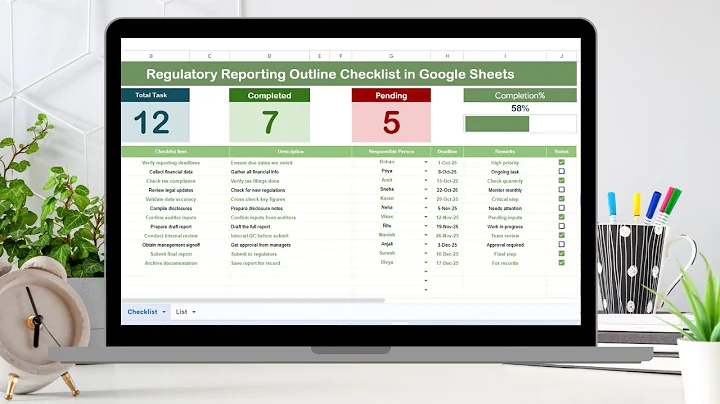 Regulatory Reporting Outline Checklist in Google sheets