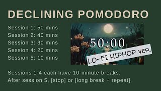 50/40/30/20/10 Pomodoro Timer ⬇⏳ 10 min breaks | LoFi HipHop Ver. 🎵 | Midnight Pond Theme 🌙