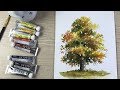 Paint an autumn tree using  watercolor